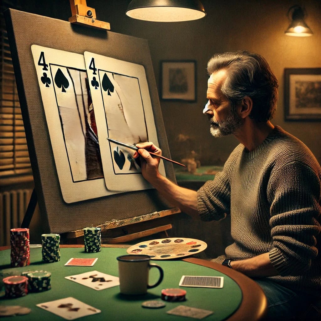 Experienced poker player analyzing small pairs and turning small cards into big pots.