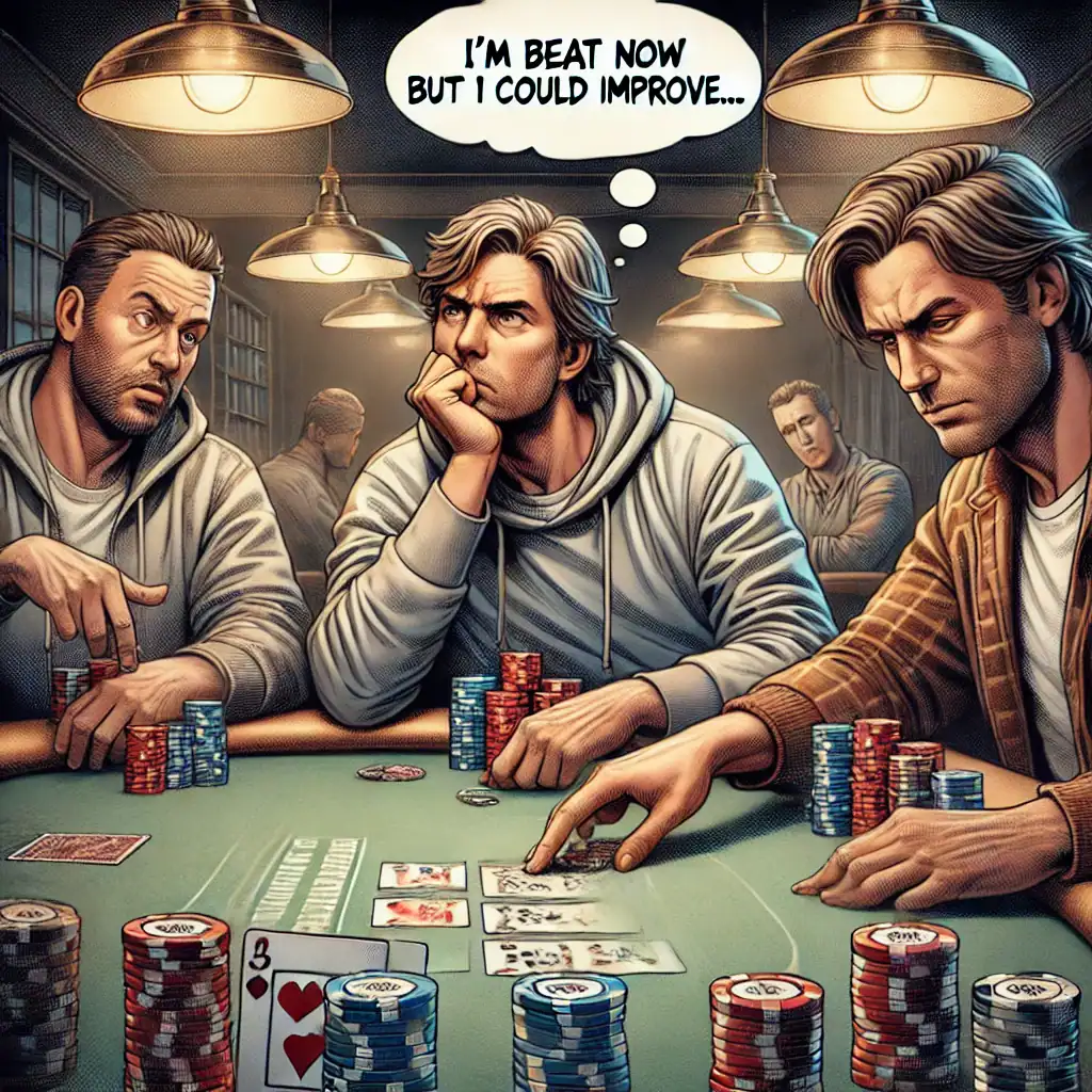 Intense poker game with players making critical mistakes, illustrating the risks of small errors in.
